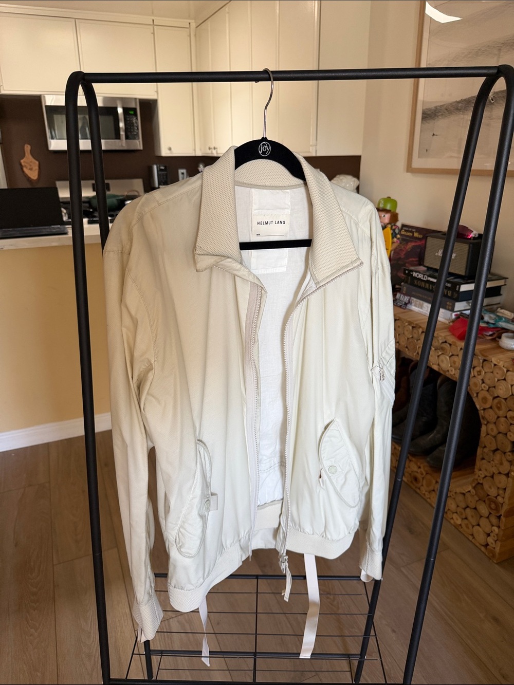 HELMUT LANG Bondage Strap Flight Bomber Jacket Cream Off-White Men’s Large